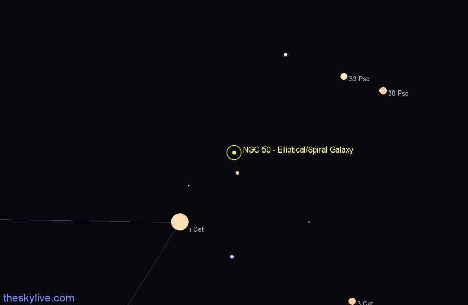 Finder chart NGC 50 - Elliptical/Spiral Galaxy in Cetus star