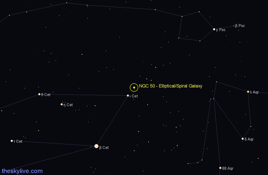 Finder chart NGC 50 - Elliptical/Spiral Galaxy in Cetus star