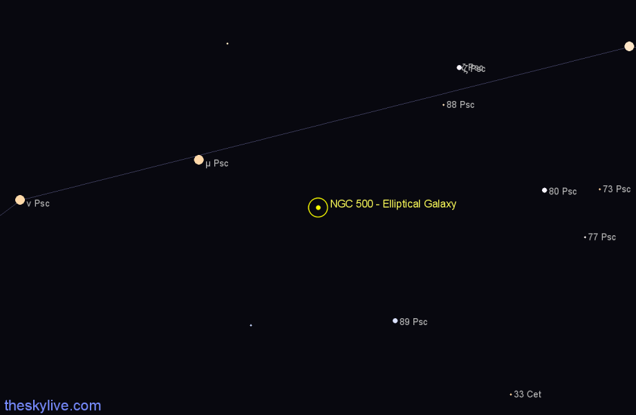 Finder chart NGC 500 - Elliptical Galaxy in Pisces star