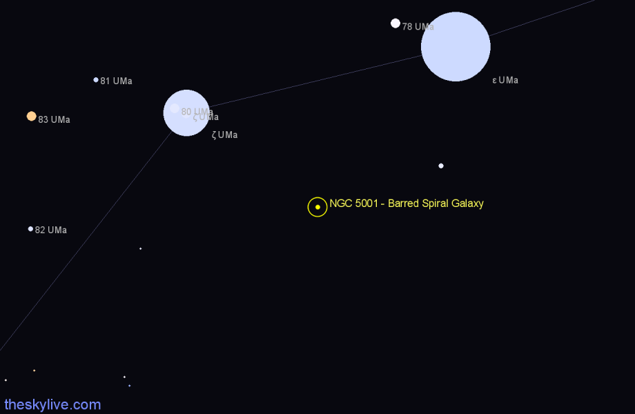 Finder chart NGC 5001 - Barred Spiral Galaxy in Ursa Major star