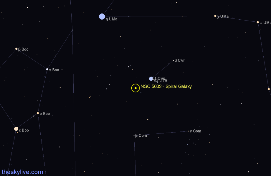 Finder chart NGC 5002 - Spiral Galaxy in Canes Venatici star