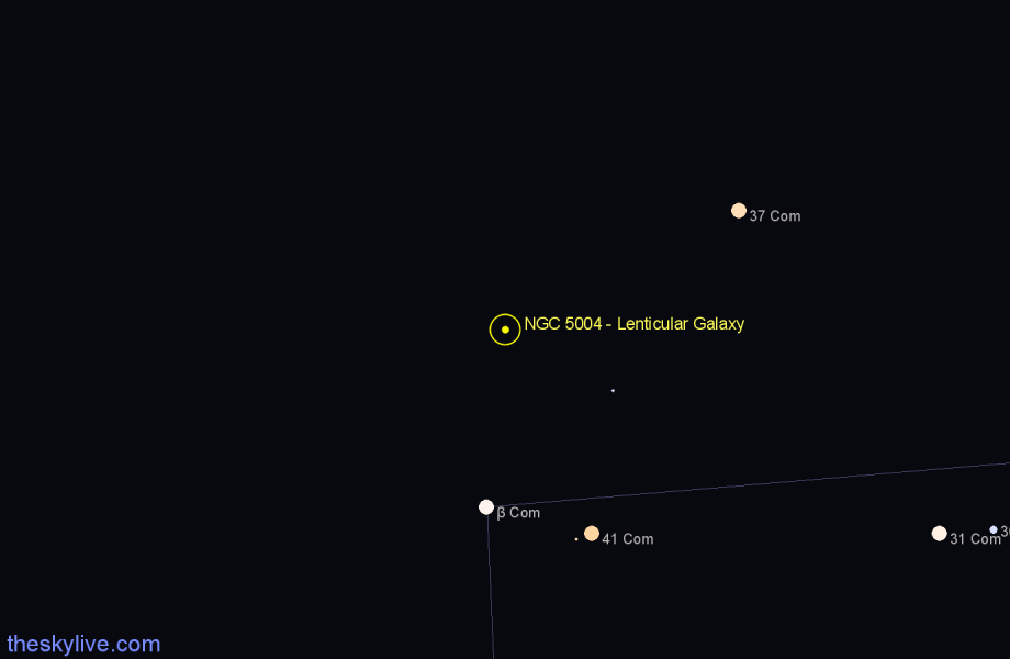 Finder chart NGC 5004 - Lenticular Galaxy in Coma Berenices star