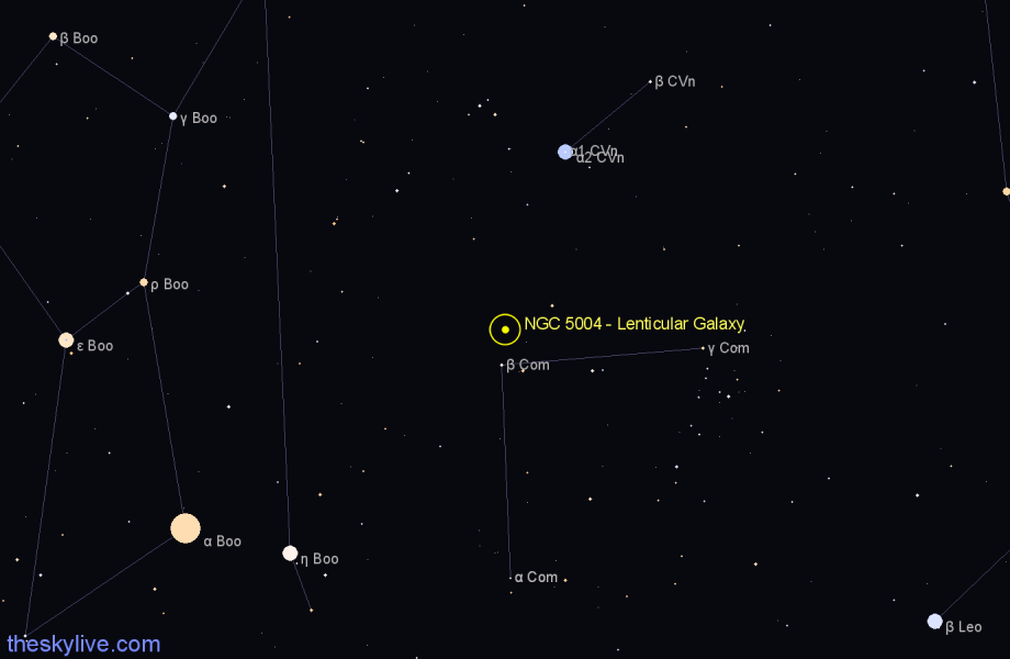 Finder chart NGC 5004 - Lenticular Galaxy in Coma Berenices star