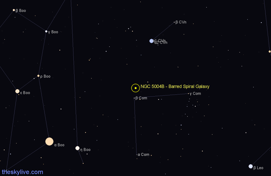 Finder chart NGC 5004B - Barred Spiral Galaxy in Coma Berenices star