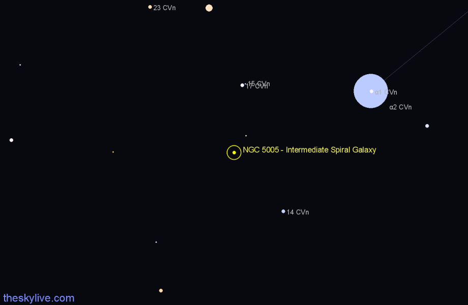 Finder chart NGC 5005 - Intermediate Spiral Galaxy in Canes Venatici star