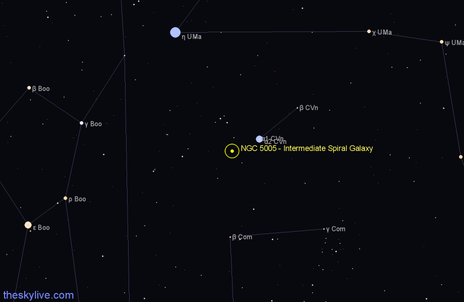 Finder chart NGC 5005 - Intermediate Spiral Galaxy in Canes Venatici star