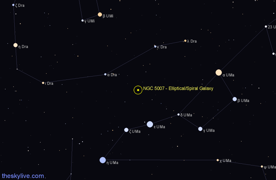 Finder chart NGC 5007 - Elliptical/Spiral Galaxy in Ursa Major star