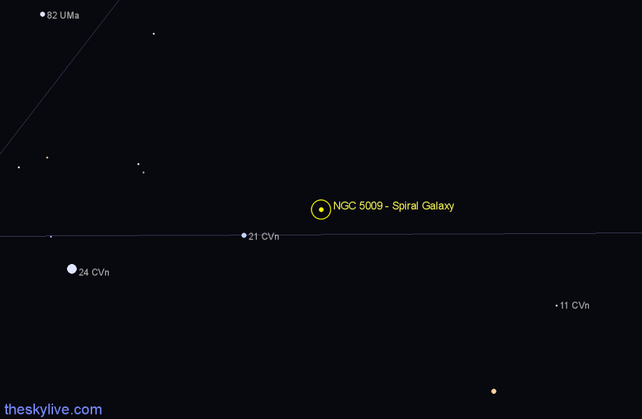 Finder chart NGC 5009 - Spiral Galaxy in Canes Venatici star