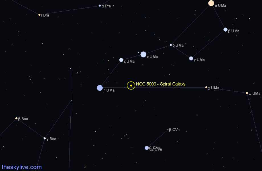 Finder chart NGC 5009 - Spiral Galaxy in Canes Venatici star