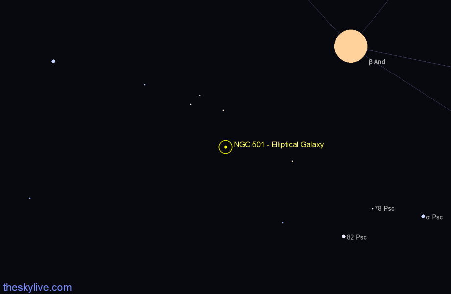 Finder chart NGC 501 - Elliptical Galaxy in Pisces star