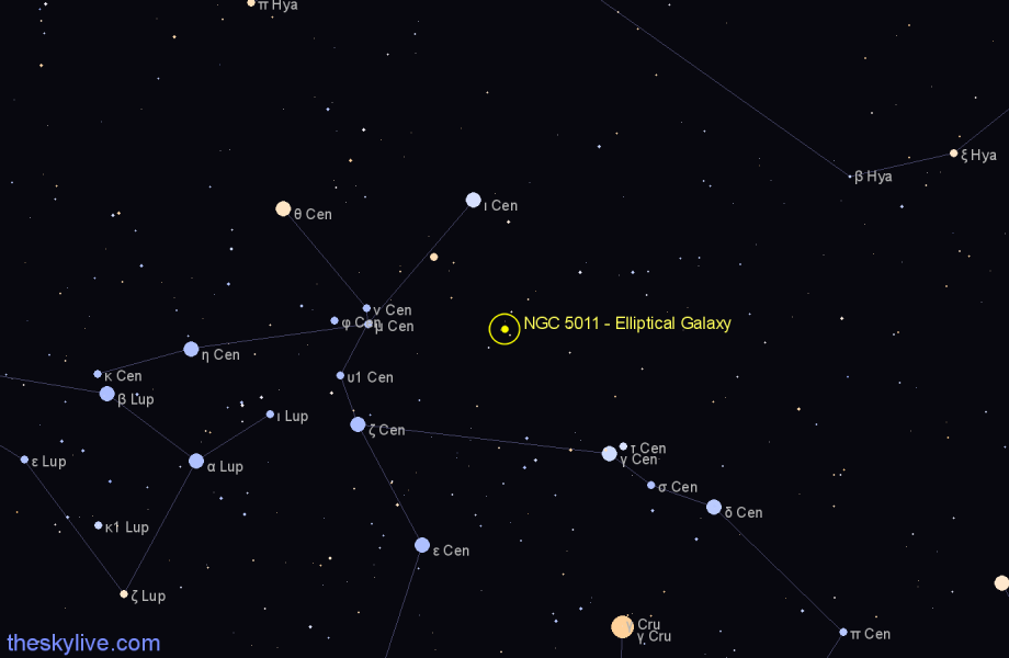 Finder chart NGC 5011 - Elliptical Galaxy in Centaurus star