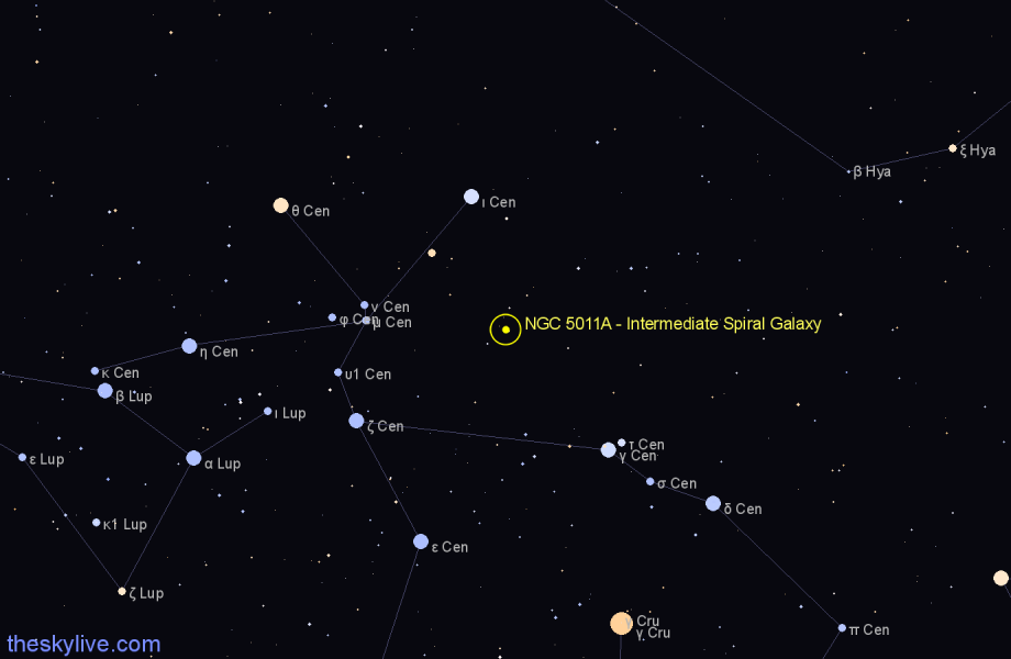Finder chart NGC 5011A - Intermediate Spiral Galaxy in Centaurus star