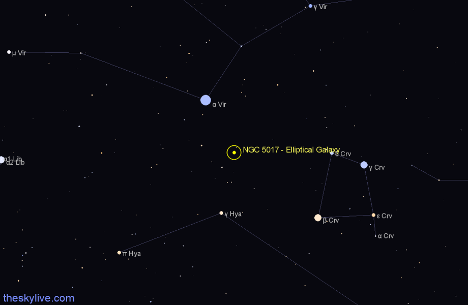 Finder chart NGC 5017 - Elliptical Galaxy in Virgo star