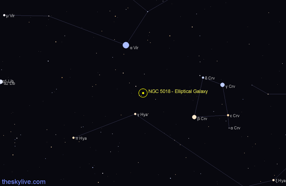 Finder chart NGC 5018 - Elliptical Galaxy in Virgo star