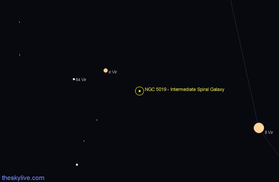 Finder chart NGC 5019 - Intermediate Spiral Galaxy in Virgo star