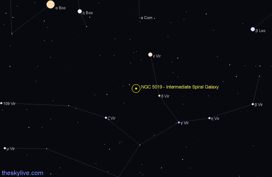 Finder chart NGC 5019 - Intermediate Spiral Galaxy in Virgo star