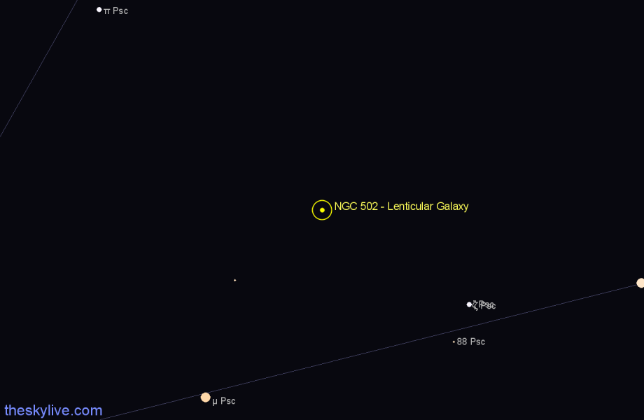 Finder chart NGC 502 - Lenticular Galaxy in Pisces star