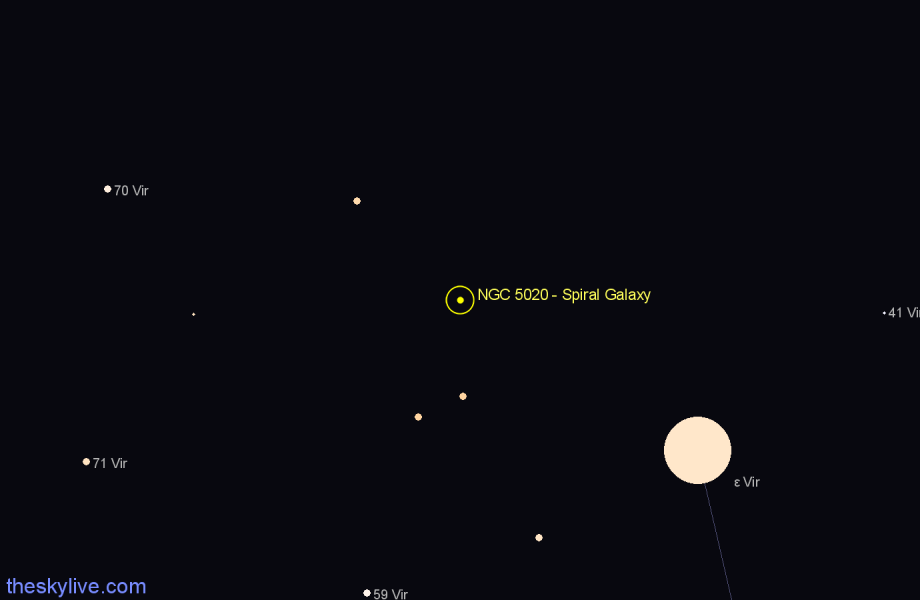 Finder chart NGC 5020 - Spiral Galaxy in Virgo star