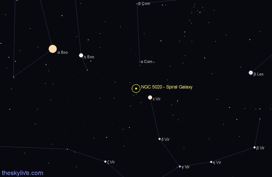 Finder chart NGC 5020 - Spiral Galaxy in Virgo star