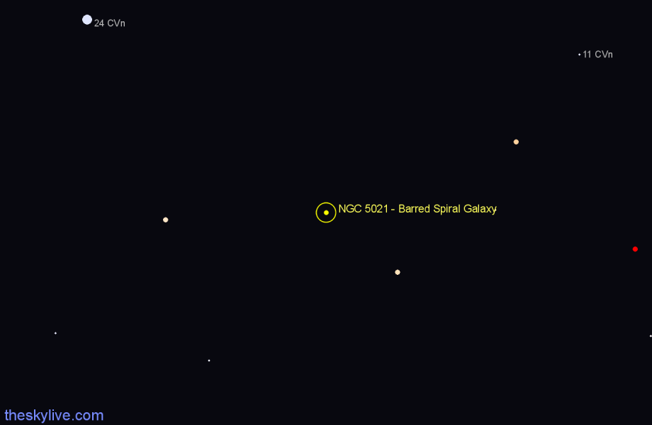 Finder chart NGC 5021 - Barred Spiral Galaxy in Canes Venatici star