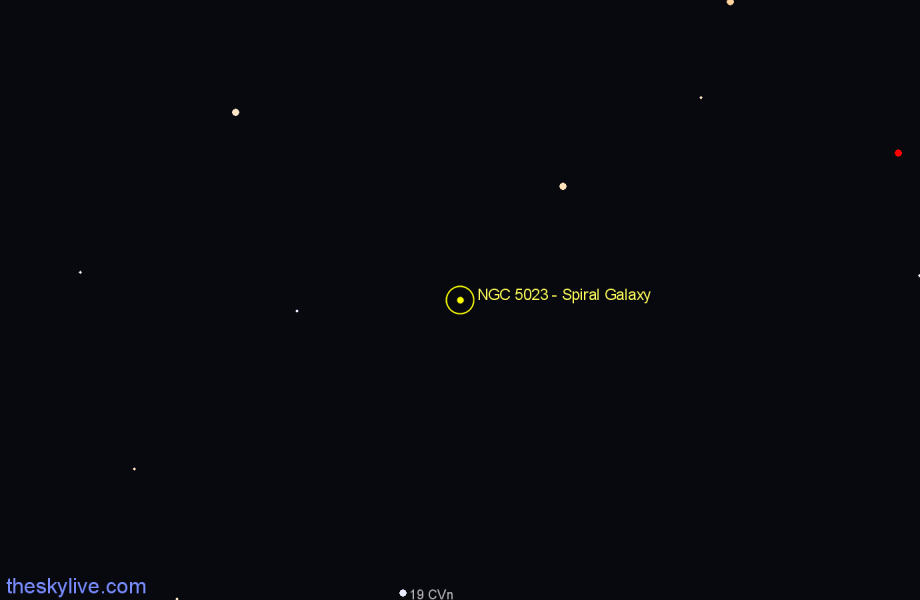 Finder chart NGC 5023 - Spiral Galaxy in Canes Venatici star