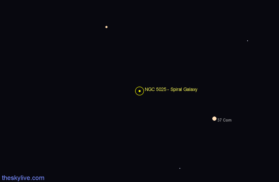 Finder chart NGC 5025 - Spiral Galaxy in Canes Venatici star