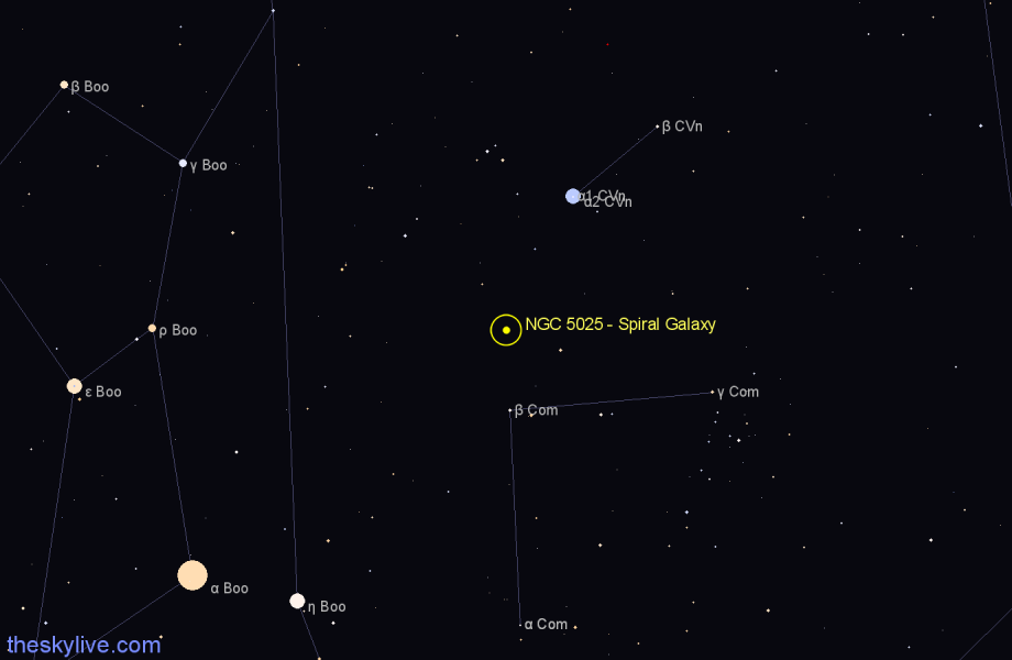 Finder chart NGC 5025 - Spiral Galaxy in Canes Venatici star