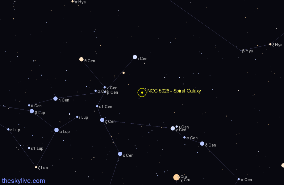 Finder chart NGC 5026 - Spiral Galaxy in Centaurus star