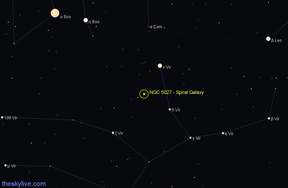 Finder chart NGC 5027 - Spiral Galaxy in Virgo star