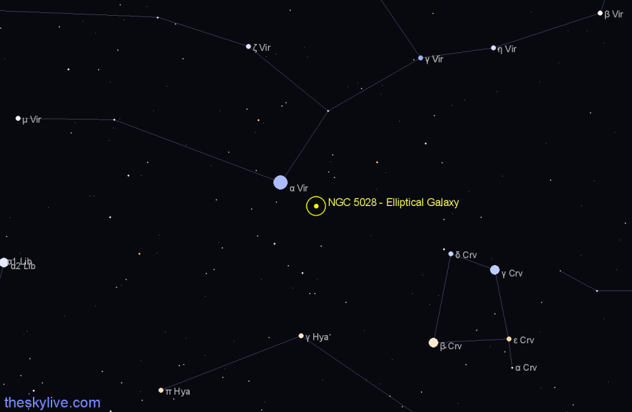 Finder chart NGC 5028 - Elliptical Galaxy in Virgo star