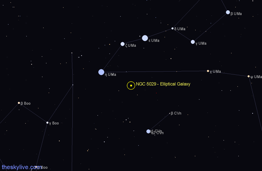 Finder chart NGC 5029 - Elliptical Galaxy in Canes Venatici star