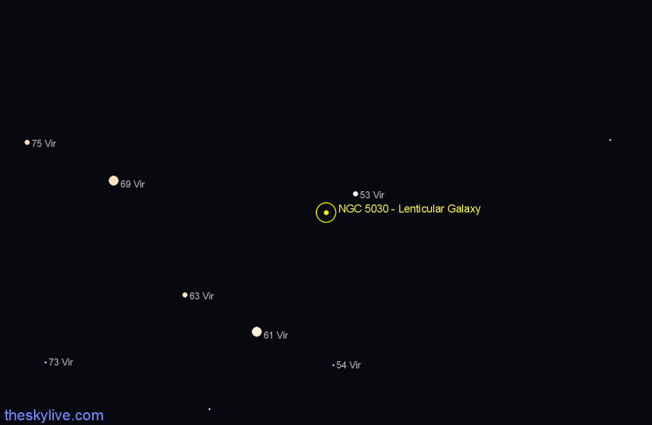 Finder chart NGC 5030 - Lenticular Galaxy in Virgo star