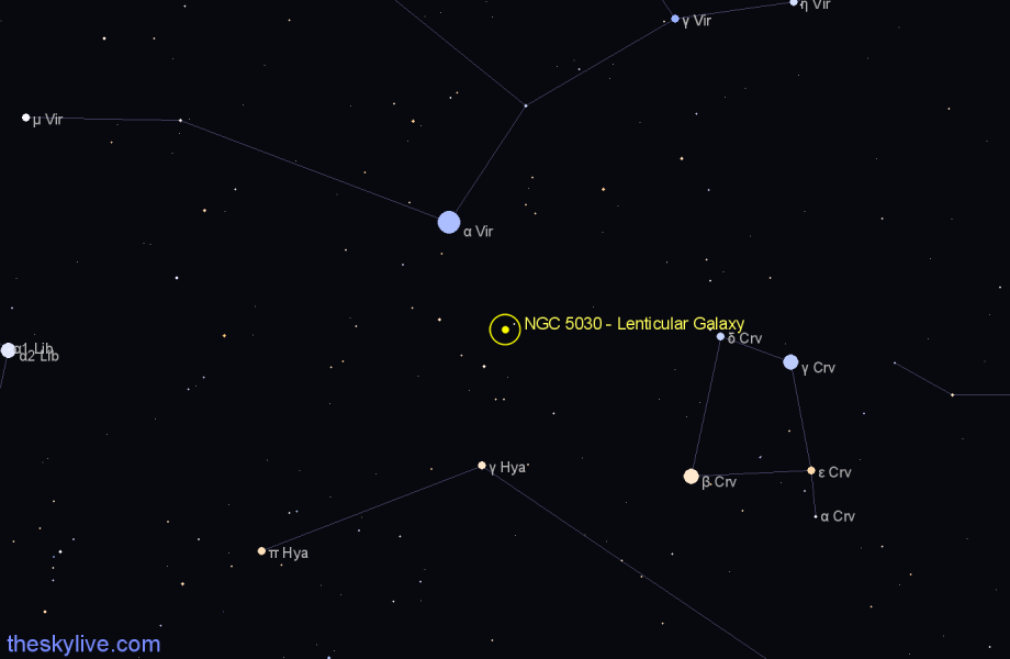 Finder chart NGC 5030 - Lenticular Galaxy in Virgo star