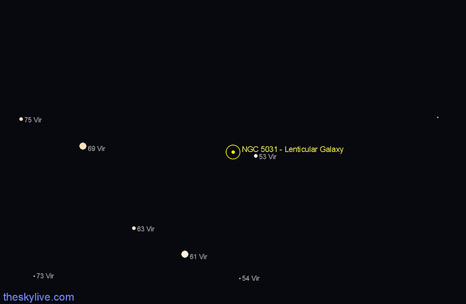 Finder chart NGC 5031 - Lenticular Galaxy in Virgo star