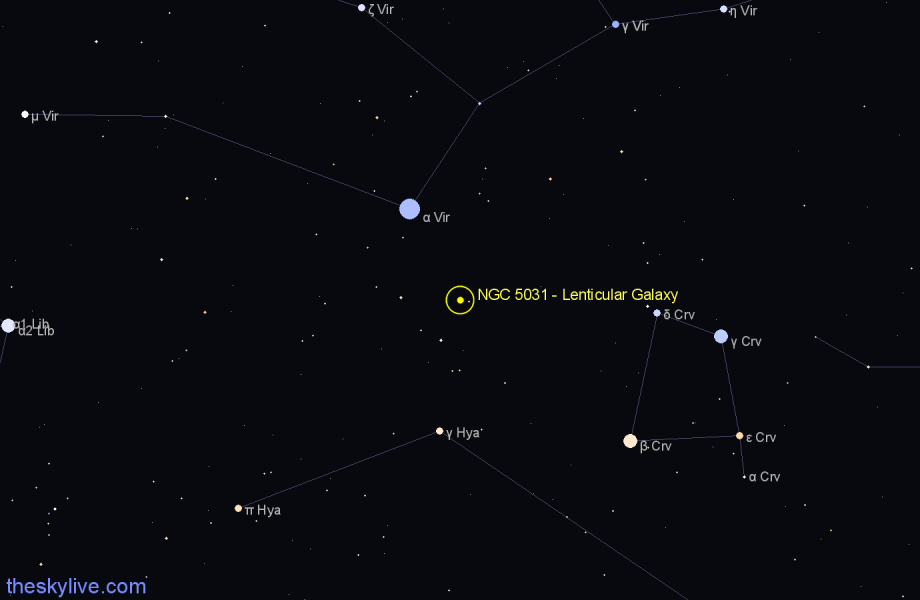 Finder chart NGC 5031 - Lenticular Galaxy in Virgo star