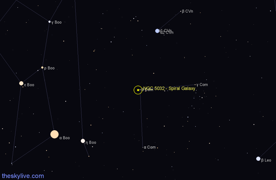 Finder chart NGC 5032 - Spiral Galaxy in Coma Berenices star