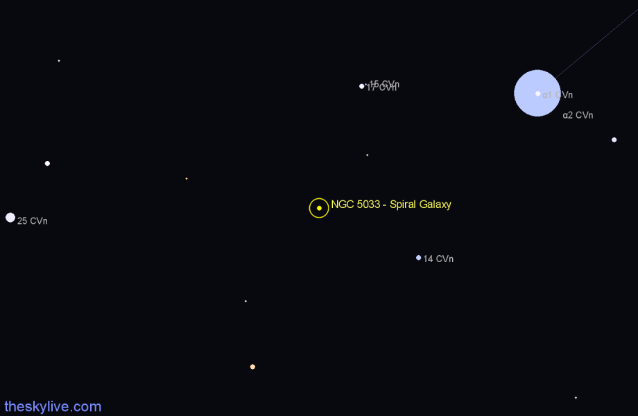 Finder chart NGC 5033 - Spiral Galaxy in Canes Venatici star