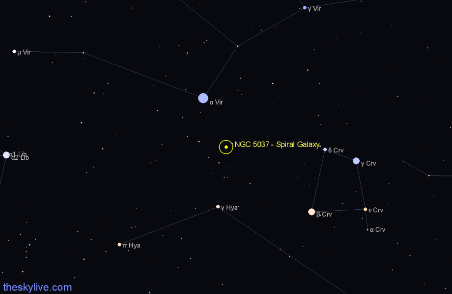 Finder chart NGC 5037 - Spiral Galaxy in Virgo star