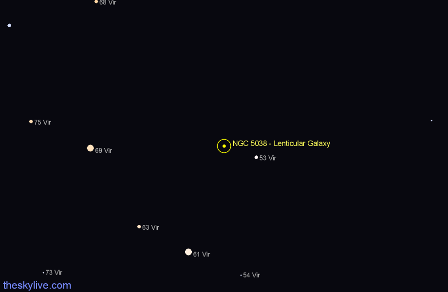 Finder chart NGC 5038 - Lenticular Galaxy in Virgo star