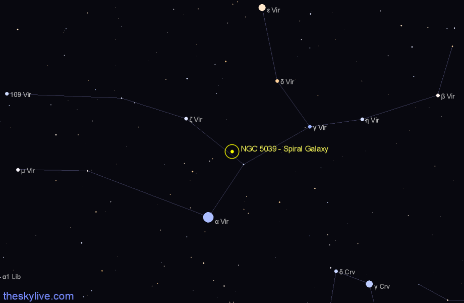 Finder chart NGC 5039 - Spiral Galaxy in Virgo star