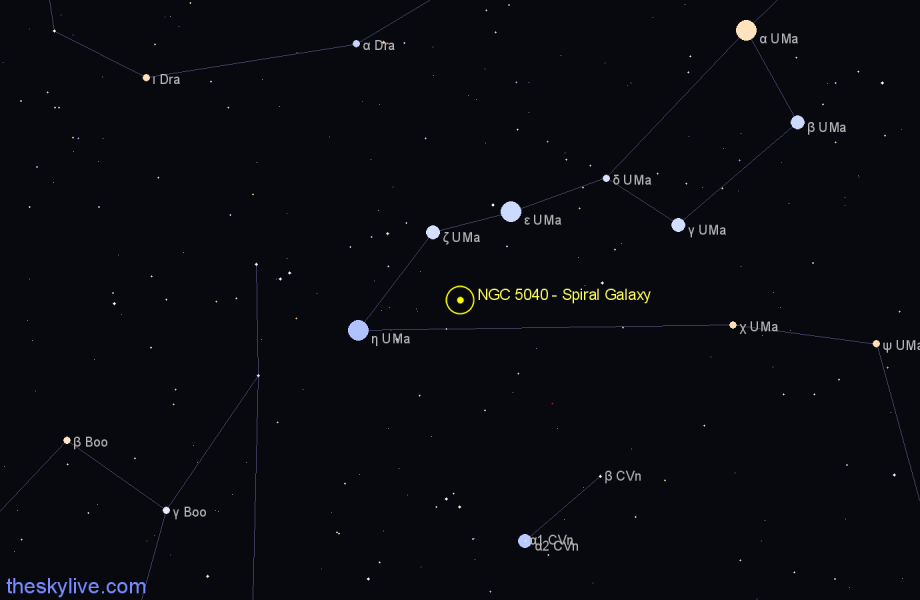 Finder chart NGC 5040 - Spiral Galaxy in Canes Venatici star