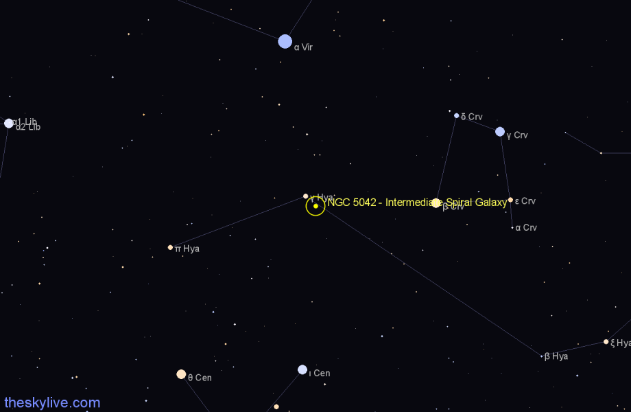 Finder chart NGC 5042 - Intermediate Spiral Galaxy in Hydra star