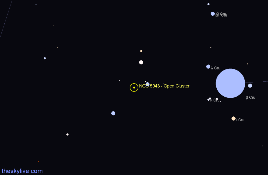 Finder chart NGC 5043 - Open Cluster in Centaurus star