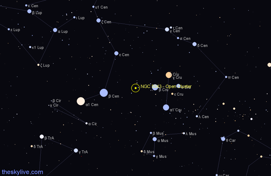 Finder chart NGC 5043 - Open Cluster in Centaurus star