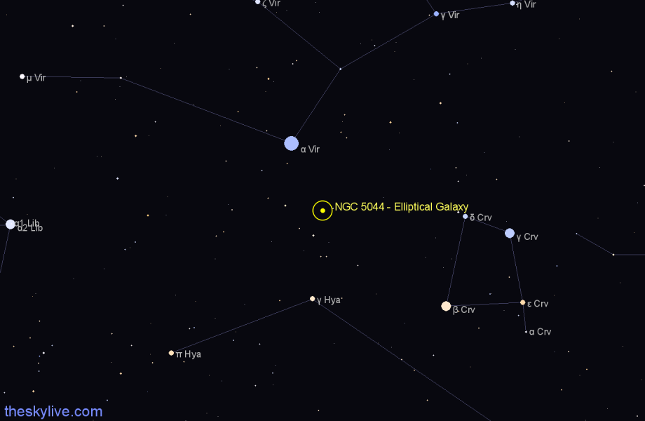 Finder chart NGC 5044 - Elliptical Galaxy in Virgo star