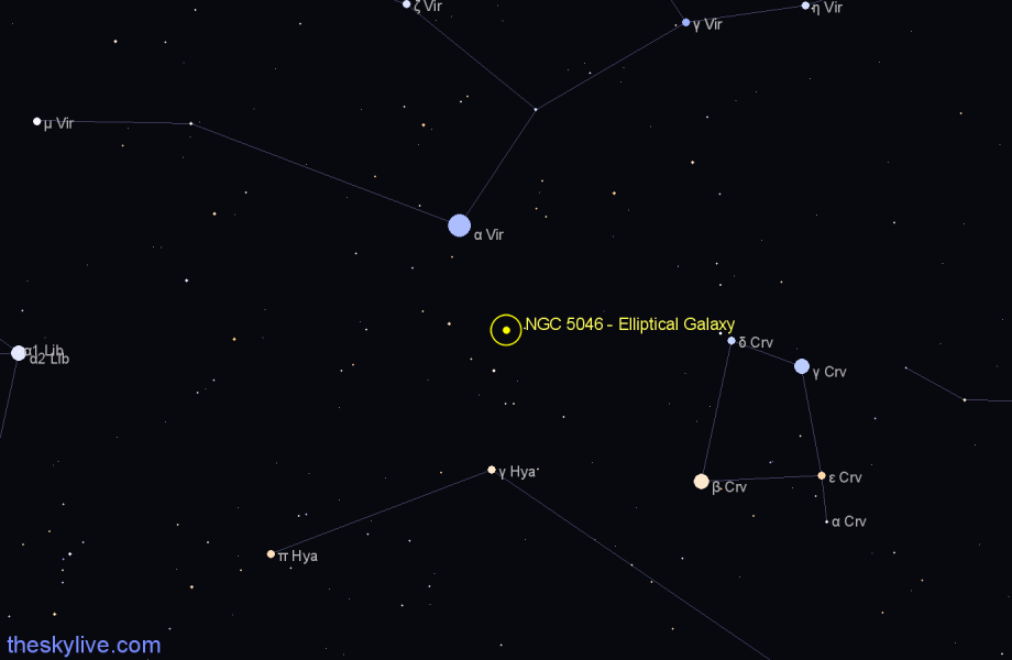 Finder chart NGC 5046 - Elliptical Galaxy in Virgo star