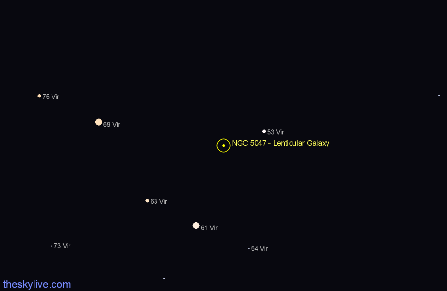 Finder chart NGC 5047 - Lenticular Galaxy in Virgo star