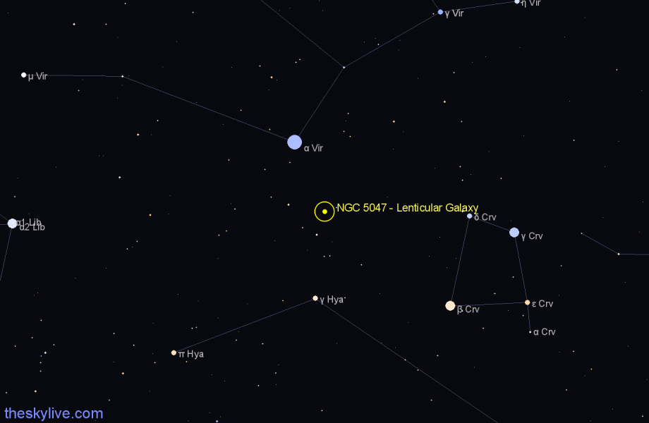 Finder chart NGC 5047 - Lenticular Galaxy in Virgo star