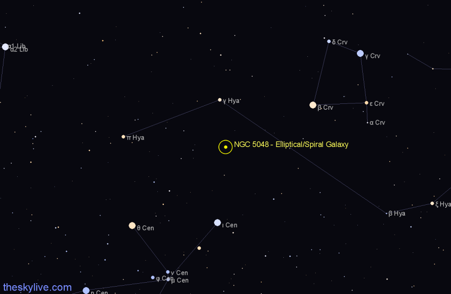 Finder chart NGC 5048 - Elliptical/Spiral Galaxy in Hydra star