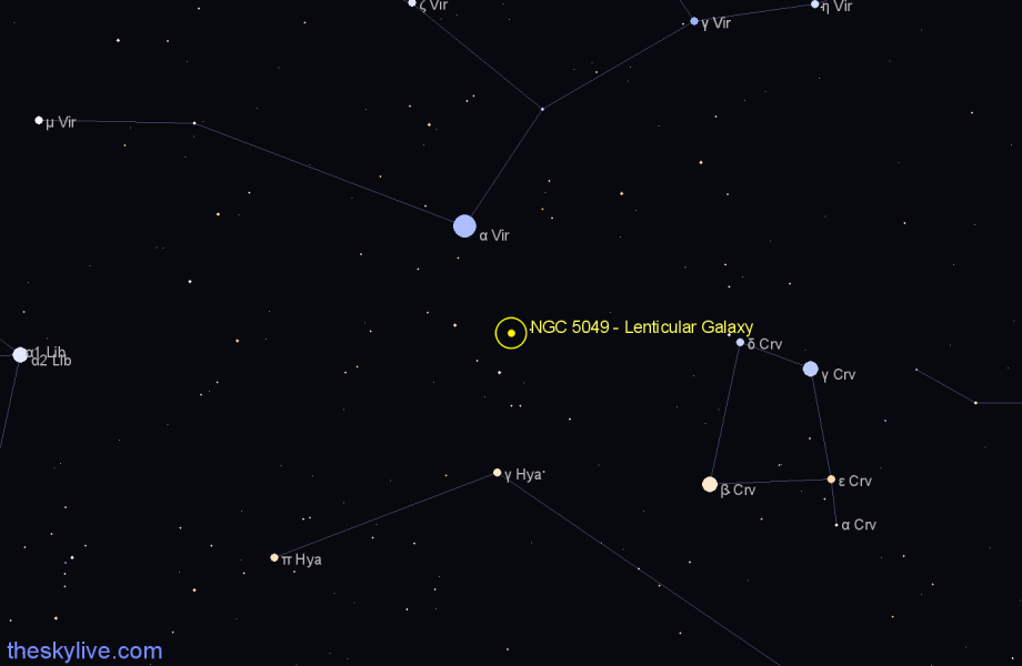 Finder chart NGC 5049 - Lenticular Galaxy in Virgo star